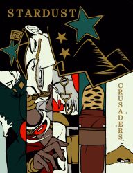  cd chain clamchowder55 closed_eyes collage death diamond_wa_kudakenai disembodied_hand dog from_behind green_gakuran hat highres iggy_(jojo) jean_pierre_polnareff jojo_no_kimyou_na_bouken joseph_joestar joseph_joestar_(old) kakyoin_noriaki kujo_jotaro mohammed_avdol pyramid_(structure) sand star_(symbol) stardust_crusaders stone_ocean vento_aureo wheelchair 