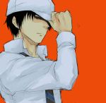  baseball_cap black_hair danshi_koukousei_no_nichijou hat karasawa_toshiyuki kuchiba male necktie simple_background solo striped striped_necktie striped_tie 