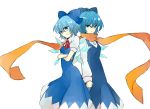  2girls alternate_costume blue_eyes blue_hair bow cirno cirno-nee dress dual_persona hair_bow ice ice_wings moe-e-ko multiple_girls ribbon short_hair touhou wings 