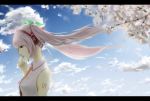  cloud clouds hatsune_miku headphones letterboxed object_namesake petals pink_hair sakura_miku sky vocaloid yache 