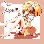  barefoot blonde_hair bowtie brooch character_name cure_peace dress hair_ornament hairpin highres itsuki_(siikun) jewelry kise_yayoi long_hair magical_girl precure skirt smile smile_precure! solo v wrist_cuffs yellow_dress yellow_eyes 