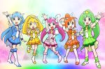  5girls aoki_reika bike_shorts black_eyes blonde_hair blue_hair blush cure_beauty cure_happy cure_march cure_peace cure_sunny double_v female fujiko_f_fujio_(style) green_hair hino_akane hoshizora_miyuki kise_yayoi long_hair midorikawa_nao multiple_girls orange_hair parody pink_hair ponytail pose precure school_uniform shorts_under_skirt skirt smile_precure! style_parody tiara twintails ueyama_michirou v wink yellow_eyes 