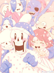  0_0 2023 2d 2girls 2others 3boys alphys ambiguous_gender android animal annoying_dog anthro artist_name black_eyepatch black_hair blue_coat blue_dress blue_gloves blue_hat blue_skin braid braided_ponytail brothers brown_hair buck_teeth cacaonibs00 child closed_eyes colored_skin cousins creature digital_media dinosaur dinosaur_girl dog dress ear_fins eyepatch female fins fish fish_girl frisk_(undertale) ghost gloves grey_hair hair_over_one_eye hat head_fins high_ponytail highres hood hood_down hooded_coat human humanoid humanoid_robot lizard lizard_girl long_hair male mettaton mettaton_ex monster monster_boy monster_girl multiple_animal_ears multiple_boys multiple_girls multiple_others napstablook nightcap nose_bubble open_clothes open_coat open_mouth pajamas papyrus_(undertale) pink_background pink_stripes polka_dot polka_dot_pajamas ponytail red_hair reptile reptile_girl robot robot_boy sans_(undertale) scalie sharp_teeth shirt short_hair siblings simple_background skeleton sleeping striped_clothes striped_pajamas teeth temmie twitter_username two-tone_pajamas undead undertale undyne utdr_(toby_fox) vertical-striped_clothes white_dog white_fur white_gloves white_pajamas white_shirt yellow_skin yellow_teeth 