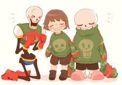  &gt;o&lt; 1other 2022 2boys 2d ambiguous_gender ankle_boots armor black_shorts blue_shorts boots brothers brown_boots brown_hair brown_shorts cacaonibs00 child christmas christmas_sweater clenched_hands closed_eyes digital_media frisk_(undertale) full_body gloves green_sweater grin happy height_difference human humanoid kneeling male monster monster_boy multiple_boys notice_lines oversized_clothes papyrus_(undertale) pink_slippers red_boots red_gloves sans_(undertale) short_hair shorts siblings side-by-side simple_background single_vertical_stripe skeleton slippers smile socks standing striped_shorts sweater teeth trio u_u undead undersized_clothes undertale utdr_(toby_fox) vertical-striped_clothes vertical-striped_shorts white_armor white_background white_socks white_stripes 