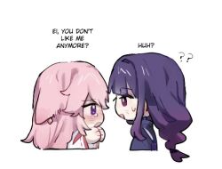  2girls animal_ear_piercing animal_ears braid bridal_gauntlets floppy_ears fox_ears genshin_impact japanese_clothes kimono long_braid long_hair low-braided_long_hair low-tied_long_hair multiple_girls nagano_(grayparka)_(style) nonons nontraditional_miko pink_hair purple_hair purple_kimono raiden_shogun right-to-left_comic shoulder_peek tail violet_eyes yae_miko yuri 