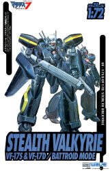  1990s_(style) absurdres battroid big_west character_name chest_cannon copyright_notice energy_cannon gunpod highres logo machinery macross macross_7 mecha mecha_focus mixed-language_text model_kit official_art painting_(medium) realistic red_visor retro_artstyle robot roundel science_fiction takani_yoshiyuki title traditional_media u.n._spacy variations vf-17 vf-17d vf-17s white_background 