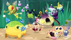  1boy ^_^ arms_up battle beady_long_legs big_nose black_eyes black_skin blowing_whistle blue_eyes blue_pikmin blue_skin bomb bomb_rock brown_hair bud burrowing_snagret closed_eyes colored_skin commentary crying crying_with_eyes_open dwarf_bulborb dynamo_toon english_commentary explosive fang fighting flower flying flying_sweatdrops gloves grass helmet holding holding_bomb insect_wings jumping leaf mini_person miniboy moss nostrils notice_lines olimar outdoors peckish_aristocrab pikmin_(creature) pikmin_(series) pink_nose pink_skin pointing pointy_ears pointy_nose poison purple_flower purple_pikmin purple_skin radio_antenna red_eyes red_gloves red_pikmin red_skin rock rock_pikmin shadow short_hair signature solid_circle_eyes space_helmet spacesuit spitting swooping_snitchbug teardrop tears tree v-shaped_eyes very_short_hair white_flower white_pikmin white_skin winged_pikmin wings x_x yellow_pikmin yellow_skin yellow_wollyhop 