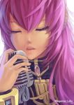  artist_name character_name closed_eyes eyes_closed holding lips long_hair madyy megurine_luka microphone pink_hair solo vocaloid 