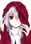  1girl hoodie one_eye_covered red_eyes white_hair 