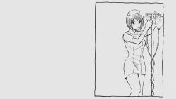  1girl :o amamiya_(sakusei_byoutou) bob_cut go_go_ghost_ship greyscale hat highres intravenous_drip kashiran monochrome numajiri_(sakusei_byoutou) nurse nurse_cap open_mouth parody sakusei_byoutou short_hair sidelocks 