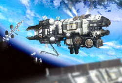  4others astronaut earth_(planet) edouard_groult gas in_orbit multiple_others original planet scenery science_fiction space space_shuttle space_station spacecraft 