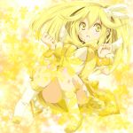  blonde_hair boots breasts cure_peace dress erect_nipples hair_ornament hairpin kasetsu kise_yayoi long_hair magical_girl precure skirt smile_precure! solo wrist_cuffs yellow yellow_background yellow_dress yellow_eyes 