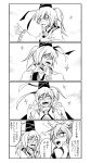  4koma ahegao blush comic double_v falconet_dragon hat highres moe_moe_kyun! monochrome mononobe_no_futo multiple_girls ponytail ryuuichi_(f_dragon) sparkle tate_eboshi touhou toyosatomimi_no_miko translated translation_request v 