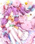  bad_id bloomers bow closed_eyes crescent emia eyes_closed hair_bow hat long_hair patchouli_knowledge purple_hair sleeping solo star stuffed_animal stuffed_toy teddy_bear thigh-highs thighhighs touhou very_long_hair white_legwear 