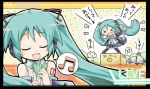  &gt;_&lt; aqua_hair bird box cat closed_eyes detached_sleeves eyes_closed hatsune_miku herada_mitsuru long_hair mikan_box miku_miku_ni_shite_ageru_(vocaloid) musical_note necktie open_mouth partially_translated singing skirt spring_onion thigh-highs thighhighs translation_request twintails very_long_hair vocaloid windowboxed 