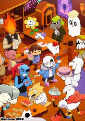  0_0 2024 2d 2others 3girls 5boys alphys ambiguous_gender animal ankle_boots annoying_dog anthro armor artist_name bar_(place) big_mouth_(undertale) bird bird_girl black_eyepatch black_shorts blue_jacket blue_shirt blue_shorts blue_skin boots bottle brothers brown_boots brown_hair buck_teeth burger cake candy cape card character_request chef_hat child colored_sclera colored_skin counter cup digital_media dog double_horizontal_stripe drink drinking drinking_straw ear_fins eating everyone eyepatch female fins fish fish_boy fish_girl floor floppy_ears flower flowey_(undertale) food food_on_head frisk_(undertale) frozen full_body furry furry_female ghost gloves goat goat_ears goat_girl goat_horns grey_hair grey_hood grin hat head_fins height_difference high_ponytail highres holding holding_cake holding_food holding_plate hood hood_down hooded_jacket horizontal-striped_clothes horns human humanoid indoors jacket jukebox lamp lizard lizard_girl lizard_tail long_hair male mammal milk milk_carton monster monster_boy monster_girl monster_kid_(undertale) multiple_animal_ears multiple_boys multiple_girls multiple_others napstablook on_chair one_eye_closed onomari546 open_clothes open_jacket papyrus_(undertale) pasta pastry photo_(object) pink_slippers pink_stripes plant plate ponytail poster_(object) punk_hamster red_bird_(undertale) red_boots red_cape red_feathers red_gloves red_hair reptile reptile_girl reptile_tail restaurant sandwich sans_(undertale) scalie sharp_teeth shelf shirt short_hair shorts siblings single_vertical_stripe sitting skeleton slippers slit_pupils smile snail spaghetti standing stool striped_clothes striped_shirt striped_shorts sushi table tail teeth temmie toriel twitter_username two-tone_shirt ugly_fish undead undertale undyne utdr_(toby_fox) vertical-striped_clothes vertical-striped_shorts white_armor white_dog white_fur white_hat white_horns white_shirt white_stripes yellow_flower yellow_sclera yellow_shirt yellow_skin yellow_stripes yellow_teeth 