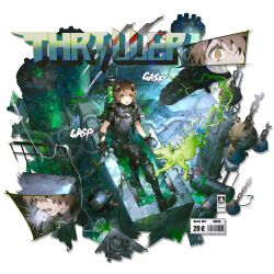  1boy animal_ears arknights armored_boots barcode bishounen black_bodysuit black_boots black_gloves bodysuit boots brown_eyes brown_hair chain coughing diving_helmet diving_suit dna dog dog_boy dog_ears dog_tail earpiece ears_down english_text floppy_ears full_body gas_cylinder gloves green_liquid green_theme greyy_(arknights) greyy_the_lightningbearer_(arknights) greyy_the_lightningbearer_(biochemical_submergence)_(arknights) halftone helmet highres in_bathtub indoors intravenous_drip knee_guards laboratory male_focus multiple_views official_alternate_costume official_art open_mouth oxygen_tank pressure_gauge price rhodes_island_logo_(arknights) scorpion5050 short_hair simple_background sitting skin_tight solo sound_effects stasis_tank syringe tail third-party_source transparent_background tube western_comics_(style) wet wristband yellow_eyes 