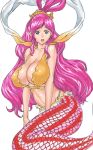  blue_eyes breasts cleavage large_breasts long_hair mermaid monster_girl one_piece open_mouth pink_hair shirahoshi surprised 