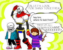  1other 2019 2boys 2d ambiguous_gender aoimomushi armor black_shorts blue_jacket blue_shorts boots border brothers brown_hair brown_shoes cape child commentary digital_media double_horizontal_stripe english_commentary english_text engrish_text frisk_(undertale) full_body gloves green_background green_border hand_over_forehead height_difference holding_hands holding_stick hollow_eyes hood hood_down hooded_jacket horizontal-striped_clothes human humanoid jacket male monster monster_boy multiple_boys open_clothes open_jacket papyrus_(undertale) pink_slippers pink_stripes purple_shirt purple_shorts ranguage red_boots red_cape red_gloves sans_(undertale) shirt shoes short_hair shorts siblings simple_background single_vertical_stripe skeleton slippers socks speech_bubble stick striped_clothes striped_shirt striped_shorts teeth trio two-tone_background two-tone_shirt undead undertale utdr_(toby_fox) vertical-striped_clothes vertical-striped_shorts walking white_armor white_background white_hood white_shirt white_socks white_stripes 