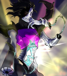  1boy 2020 2d alternate_form android aoimomushi arm_cannon black_background black_hair commentary cowboy_shot digital_media english_commentary gloves glowing humanoid humanoid_robot male male_focus male_only mettaton mettaton_neo robot robot_boy short_hair simple_background solo spiky_hair undertale utdr_(toby_fox) white_gloves wings wire 