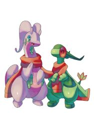  antennae claws closed_eyes closed_mouth colored_skin dragon flygon full_body goodra green_eyes highres no_humans open_mouth p9kfxaofqi54546 pokemon pokemon_(creature) pokemon_focus purple_skin red_eyes red_scarf scarf simple_background slime_(substance) smile white_background wings 