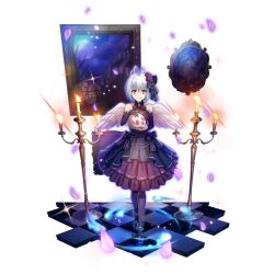  1girl ankle_cuffs antenna_hair artist_request bare_shoulders bare_tree bird_girl bird_wings black_boots black_dress black_gloves black_pantyhose black_ribbon blonde_hair boots candelabra candle candlelight candlestand checkered_floor closed_mouth dress dress_ribbon elbow_gloves falling_petals feathered_wings fitoria_(tate_no_yuusha_no_nariagari) full_body full_moon game_cg gloves hair_between_eyes hands_up hitodama holding holding_skull light_particles looking_at_viewer mansion medium_hair moon multicolored_hair neck_ribbon official_alternate_costume official_art outline painting_(object) pantyhose petals pink_eyes purple_dress purple_outline purple_ribbon ribbon simple_background skull sleeveless sleeveless_dress smile solo sparkle standing straight-on streaked_hair tate_no_yuusha_no_nariagari tate_no_yuusha_no_nariagari_rerise transparent_background tree turtleneck turtleneck_dress white_hair white_wings wings 