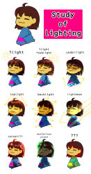  2019 2d 2others =_= ambiguous_gender aoimomushi backlighting black_background blue_shirt brown_hair chara_(undertale) child commentary cropped_torso digital_media double_horizontal_stripe duo english_commentary frisk_(undertale) green_shirt horizontal-striped_clothes how_to human multiple_others other_focus pink_stripes shirt short_hair sidelighting simple_background single_horizontal_stripe striped_clothes striped_shirt two-tone_shirt undertale utdr_(toby_fox) yellow_stripes 
