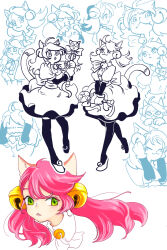  1girl 2019 2d animal_ears aoimomushi apron boots cat_ears cat_girl cat_tail commentary digital_media dress english_commentary female female_only gloves humanoid low_twintails mad_mew_mew multiple_views pink_boots pink_dress pink_hair simple_background solo tail twintails undertale utdr_(toby_fox) white_background 