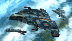  1other above_clouds clouds cockpit_sitting edouard_groult flying from_above military_vehicle original pilot science_fiction spacecraft starfighter vehicle_focus 