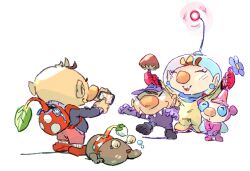  2boys 2girls ^_^ alternate_costume animal backpack bag baseball_cap big_nose black_boots black_sweater blue-tinted_eyewear bodysuit boots brown_hair bulbie bulbmin bulbmin_(cosplay) bun_cover casual cellphone character_bag child claw_pose closed_eyes closed_mouth clothed_animal commentary cosplay dog double_bun earrings english_commentary eyelashes fake_wings family family_bonding flower gloves hair_bun happy hat helmet highres holding holding_phone hood hood_up hooded_bodysuit husband_and_wife insect_wings jason_lupas jewelry light_blush lipstick long_sleeves makeup multiple_boys multiple_girls mushroom mushroom_pikmin mushroom_pikmin_(cosplay) olimar olimar&#039;s_daughter olimar&#039;s_son olimar&#039;s_wife olimar_(cosplay) phone pikmin_(series) pink_bodysuit pointy_ears purple_flower purple_gloves purple_hat radio_antenna red_bag red_gloves red_lips round_eyewear shadow sharp_teeth short_hair simple_background sleeping smartphone smile space_helmet spacesuit sphere_earrings squeans sweater taking_picture teeth tinted_eyewear very_short_hair white_background winged_pikmin winged_pikmin_(cosplay) wings zipper zipper_pull_tab 