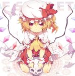 ascot blonde_hair butterfly fang flandre_scarlet hat ogipote petals red_eyes short_hair side_ponytail sitting skull solo the_embodiment_of_scarlet_devil touhou wariza wings wrist_cuffs 