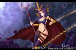  arm_strap asymmetrical_clothes belt beltskirt bracer breasts cape chain chains cheng cheng(artist) cheng_(artist) cleavage emilia_leblanc facial_mark flower hair_ornament highres jewelry jewlry league_of_legend league_of_legends leblanc multiple_belts navel purple_eyes purple_hair purple_rose ring rings rose roses short_hair smile solo staff thigh-highs thighhighs violet_eyes 