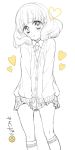  blush cardigan character_name female heart kise_yayoi legs looking_at_viewer monochrome precure short_hair skirt skirt_lift sleeves_past_wrists smile_precure! solo standing text translated usaki white_background 