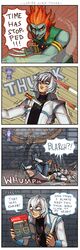  4koma castlevania castlevania:_dawn_of_sorrow character comic emlan english highres jojo_no_kimyou_na_bouken knife parody product_placement request soma_cruz white_hair zephyr_(castlevania) 