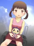  brown_eyes brown_hair doujima_nanako english kuma_(persona_4) meow_(nekodenki) persona persona_4 short_hair short_twintails twintails 