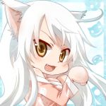  animal_ears bakemonogatari black_hanekawa cat_ears chibi hanekawa_tsubasa hanekawa_tsubasa_(cat) long_hair lowres monogatari_(series) nekomonogatari open_mouth shima_riu smile solo white_hair yellow_eyes 