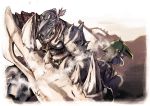  armor clenched_teeth desert felyne full_armor helmet huge_weapon hunter&#039;s_armor hunter's_armor looking_back monster_hunter ryuuta_(ipse) shadow spikes sword weapon white_hair 
