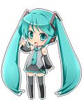  aqua_eyes aqua_hair chibi hatsune_miku headset kosumo long_hair open_mouth outline simple_background smile solo standing twintails very_long_hair vocaloid waving white_background 