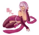  breasts copyright_request detached_sleeves jajako lying open_clothes pink_hair short_hair 
