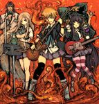  3girls anastasia_nikolaevna_romanova animal_ears black_hair black_legwear blonde_hair boots brown_hair drifters easy_(drifters) fire guitar headband hijikata_toshizou instrument jeanne_d&#039;arc jeanne_d'arc long_hair microphone mismatched_footwear moto_murabito multiple_boys multiple_girls pantyhose pleated_skirt school_uniform short_hair skirt socks striped striped_legwear sweater_vest the_black_king thighhighs zettai_ryouiki 