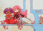  blue_eyes epaulettes flower glasses himemiya_anthy long_hair mixed_media multiple_girls pink_hair purple_eyes purple_hair robin_e_kaplan rose shoujo_kakumei_utena sword tenjou_utena violet_eyes weapon 