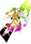  adapted_costume adult ahoge china_dress chinese_clothes double_bun dragon_kid fighting_stance green_eyes green_hair highres huang_baoling solo su_sandesu superhero thigh-highs thighhighs tiger_&amp;_bunny wings 