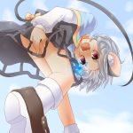  animal_ears blue_sky capelet cloud covering covering_crotch dress gem grey_dress jewelry koza mouse_ears mouse_tail nazrin necklace no_panties open_mouth pendant red_eyes shirt short_hair silver_hair sky solo tail touhou 