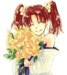  bouquet closed_eyes eyes_closed flower fractale holding nessa niina_(ando27) red_hair redhead smile solo twintails 