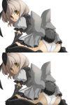 :o animal_ears ass black_legwear bow bunny_ears bunny_tail dark_skin elbow_gloves from_behind gloves grey_hair highres kosumo large_bow leaning_forward looking_back original panties short_hair simple_background sitting solo tail thigh-highs thighhighs underwear variations wariza white_background white_panties yellow_eyes 