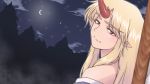  bare_shoulders blonde_hair crescent_moon eyebrows face herio horn hoshiguma_yuugi light_smile moon night night_sky off_shoulder pointy_ears red_eyes sky solo touhou 