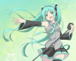  aqua_eyes aqua_hair detached_sleeves hatsune_miku headphones long_hair microphone microphone_stand necktie open_mouth skirt solo thigh-highs thighhighs tokioto twintails very_long_hair vocaloid 