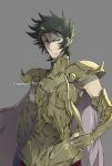  armor black_hair cape capricorn_shura full_armor highres male saint_seiya short_hair simple_background solo 