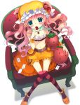  aqua_eyes belt blush card chair copyright_request food fruit hat highres midriff pink_hair playing_card short_shorts shorts sitting solo strawberry takeda_mika thigh-highs thighhighs 