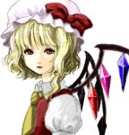  bad_id bust flandre_scarlet looking_at_viewer myouzensakura open_mouth solo touhou white_background 